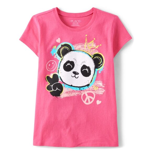 The Children's Place Girls Panda Doodle Graphic Tee - Ultra Pink - Picture 1 of 2